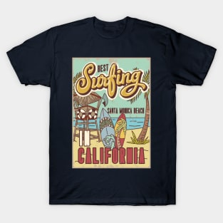 California Surfing Shark Surfboard sand illustration T-Shirt